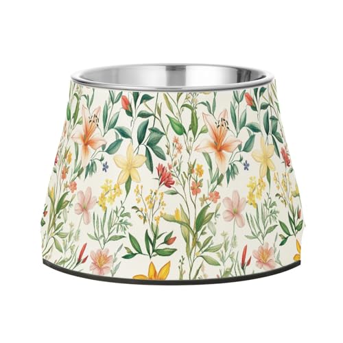 Frühlingsblumen, weiße erhöhte Futternäpfe für Haustiere, aus Edelstahl, für Katzen, Kaninchen, Vögel, Schnurrhaare von Wudan
