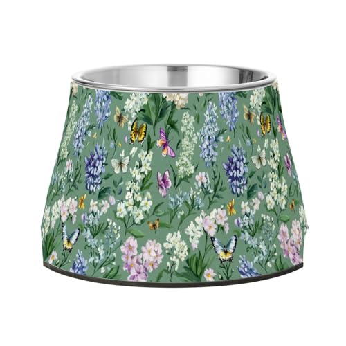 Frühlingsblumen Pfingstrosen Schmetterlinge Salbeigrün Schalen für Hunde Erhöhte Edelstahl Katzen Futternäpfe für Hunde Katzen Kaninchen Vögel Schnurrhaare freundlich von Wudan