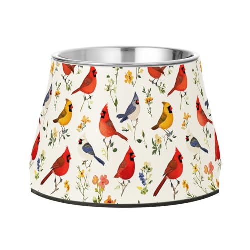 Funny Northern Red Birds Weiße Schüssel für Haustiere mit Ständer, Edelstahl, Haustiernäpfe für kleine Hunde, Schnurrhaarfreundlich von Wudan