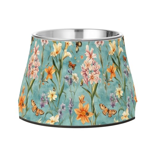 Futternäpfe für Haustiere, Motiv: Herbstblumen, Hyazinthen, Schmetterling, verbesserter Edelstahl, Katzenfutter für die Liebe von Haustieren, Schnurrhaar, Müdigkeit von Wudan