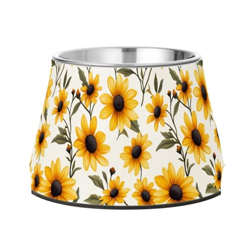 Futternäpfe mit Ständer, Retro-Sonnenblumen, Edelstahl, Katzen-Futternäpfe für langsames Füttern, für Hunde mit Schnurrhaar, freundlich von Wudan