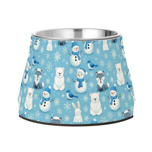 Futternapf für Haustiere, Motiv: Schneemann und Bären, Fuchs, rutschfest, Edelstahl, für Hunde, Katzen, Kaninchen, Vögel, Schnurrhaar, Müdigkeit von Wudan