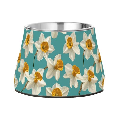 Futternapf für Haustiere, Retro-Design, Narzissen, rutschfest, Edelstahl, für die Liebe von Schnurrhaar, Müdigkeit von Wudan