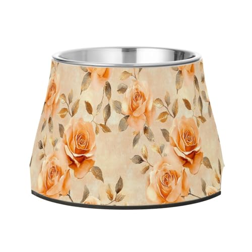 Futternapf für Haustiere, Retro-Stil, orangefarbene Rosen, rutschfest, Edelstahl, erhöhter Katzennapf für langsames Füttern von Katzen, Schnurrhaar, Müdigkeit Futternapf für Haustiere, Retro-Stil, orangefarbene Rosen, rutschfest, Edelstahl, erhöhter Katzennapf für langsames Füttern von Katzen, Schnurrhaar, Müdigkeit von Wudan