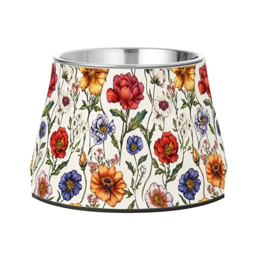 Futternapf für Haustiere mit Blumen, Tulpen, Nelke, Basilikum, weiß, erhöhter Futternapf aus Edelstahl, für kleine Haustiere Futternapf für Haustiere mit Blumen, Tulpen, Nelke, Basilikum, weiß, erhöhter Futternapf aus Edelstahl, für kleine Haustiere von Wudan