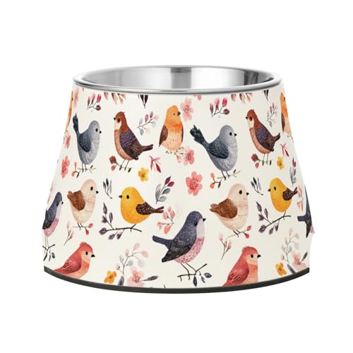 Futternapf für Hunde, Cartoon-Design, süßer Vogel, weißer Hund, verbesserter Edelstahlnapf für kleine Hunde, bequemes Füttern von Wudan