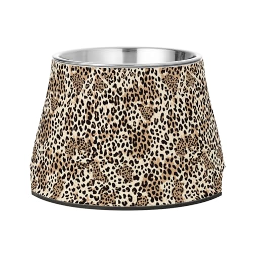 Futternapf für Hunde, Katzen, Kaninchen, Vögel, Leopardenmuster oder modern, erhöhter Edelstahl-Futterschüssel für Hunde, Katzen, Kaninchen, Vögel, bequemes Füttern von Wudan