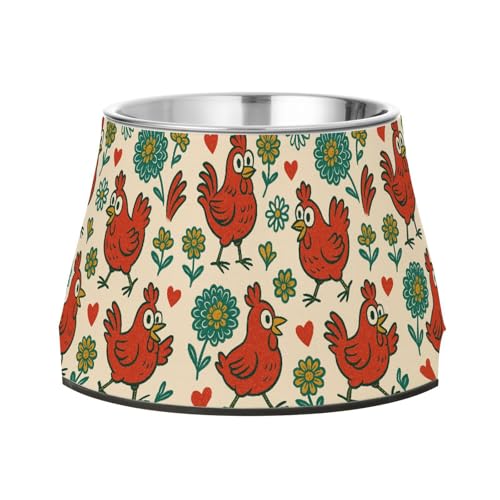 Futternapf für Hunde, Vintage-Stil, Huhn und Chrysantheme, rutschfest, Edelstahl, Metall, für langsames Füttern, Katzen verlangsamen Fressen Futternapf für Hunde, Vintage-Stil, Huhn und Chrysantheme, rutschfest, Edelstahl, Metall, für langsames Füttern, Katzen verlangsamen Fressen von Wudan