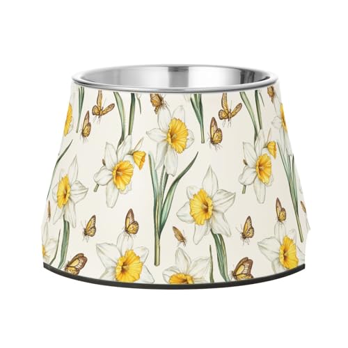 Futternapf für Hunde, Vintage-Stil, Narzissen-Design, rutschfest, Edelstahl, für langsames Füttern, Katzen, langsames Fressen Futternapf für Hunde, Vintage-Stil, Narzissen-Design, rutschfest, Edelstahl, für langsames Füttern, Katzen, langsames Fressen von Wudan