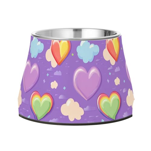 Futternapf für Hunde, bunt, Herzen, Regenbogenfarben, rutschfest, Edelstahl, für Hunde, Katzen, Kaninchen, Vögel, bequemes Füttern von Wudan