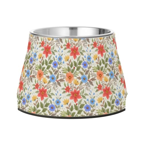 Futternapf mit Blumenblatt-Motiv, mit Ständer, Edelstahl, Metall, Haustiernäpfe für langsames Füttern, bequeme Fütterung von Wudan
