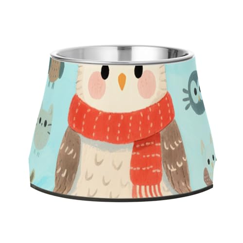 Futternapf mit niedlichem Eulen-Design, rutschfest, Edelstahl, für Hunde, Katzen, Kaninchen, Vögel, Schnurrhaare von Wudan