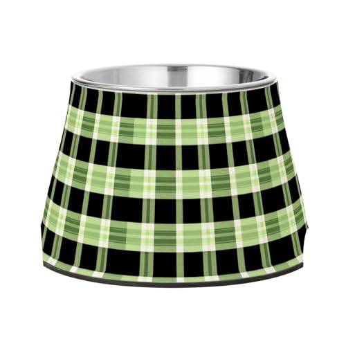 Grün-schwarzer Gingham-Karo-Napf für Haustiere mit Ständer, Edelstahl, Katzen-Grundnäpfe für liebenswerte Haustier-Schnurrhaare von Wudan