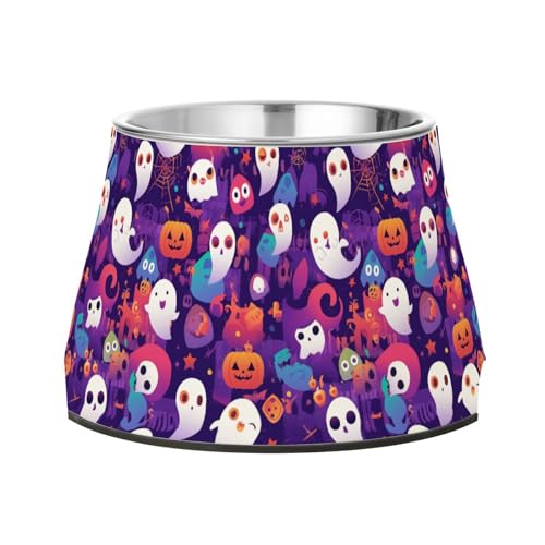 Halloween-Geister-Kürbisse, lila Schalen für Haustiere, rutschfest, Edelstahl, Katzennapf für langsames Füttern, bequeme Fütterung von Wudan