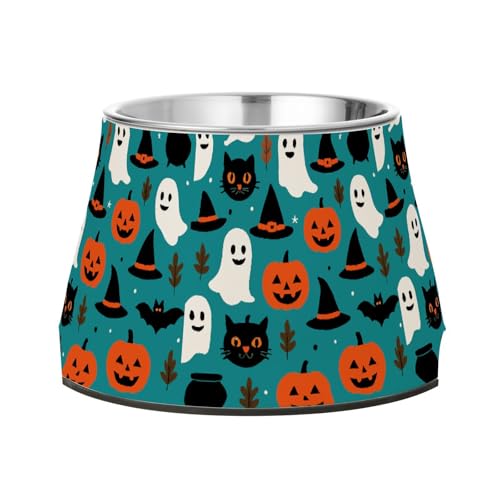 Halloween Ghosts Erhöhter Wassernapf für Haustiere, erhöhter Edelstahl-Wassernapf für langsames Füttern, bequeme Fütterung von Wudan