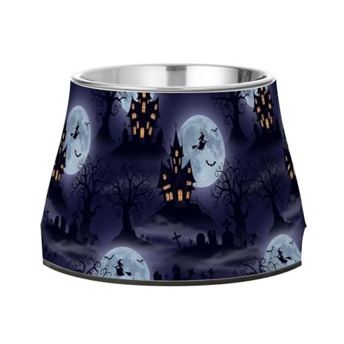Halloween Hexe Mond Hunde Futter Wassernapf Verbesserter Edelstahl Haustiere Futternapf für Hunde Katzen Kaninchen Vögel Komfort Fütterung von Wudan