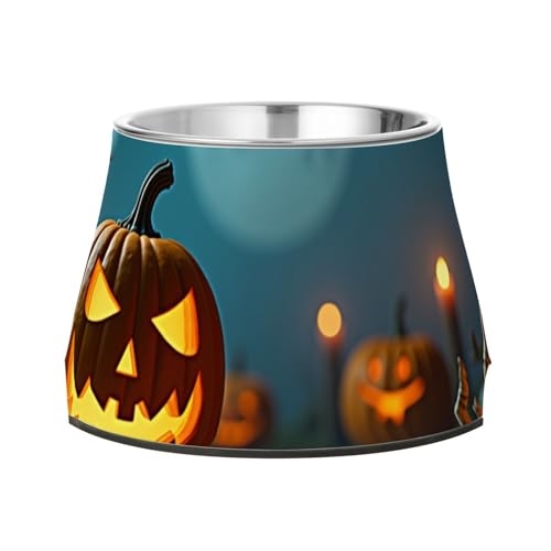 Halloween Kürbis Hunde Futternäpfe mit Ständer Edelstahl Katzen Futternäpfe für Hunde Katzen Kaninchen Vögel Komfort Fütterung von Wudan