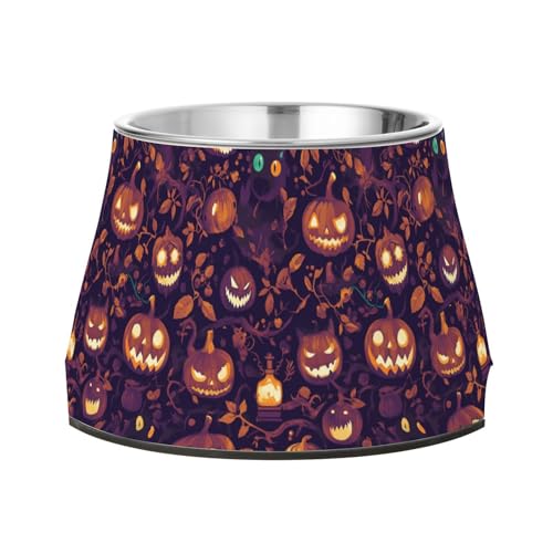Halloween-Kürbis-Wassernapf mit gruseligem Gesicht, Gothic, rutschfest, Edelstahl, erhöhter Katzennapf für Hunde, Katzen, Kaninchen, Vögel, langsames Fressen von Wudan