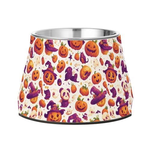 Halloween Kürbisse Sterne Gruseliger Schädel Haustiere Futternapf mit Ständer Edelstahl Katzen Basic Schalen für langsames Füttern Katzen Schnurrhaare freundlich von Wudan