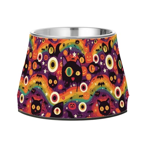 Halloween Scary Eyes Ball Rainbow Bats Dogs Food Water Bowl Enhanced Stainless Steel Cats Food Bowl for Small Pet Whisker Friendly von Wudan