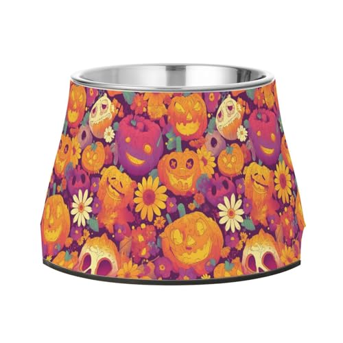 Hippie Groovy Daisy Halloween Kürbis Zombi Hunde Futternapf mit Ständer Edelstahl Haustiere Schüssel für langsames Füttern Katzen Schnurrhaare Müdigkeit von Wudan