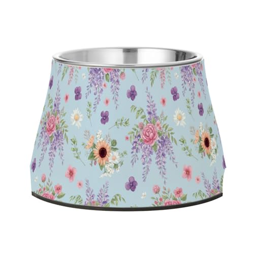 Katzennapf mit Blumenmuster für Haustiere, rutschfest, Edelstahl, erhöhter Katzennapf für liebenswertes Haustier, Violett Katzennapf mit Blumenmuster für Haustiere, rutschfest, Edelstahl, erhöhter Katzennapf für liebenswertes Haustier, Violett von Wudan