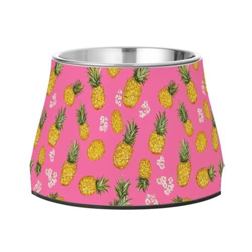 Lustige Ananas-Frucht-Schüssel für Haustiere mit Ständer, Edelstahl, erhöhter Katzennapf für langsames Füttern, Katzen, langsames Fressen von Wudan