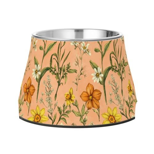 Napf für Hunde, Motiv: Herbstblumen, Narzissen-Pfirsichschale, rutschfest, Edelstahl, für Katzen, Kaninchen, Vögel, bequeme Fütterung Napf für Hunde, Motiv: Herbstblumen, Narzissen-Pfirsichschale, rutschfest, Edelstahl, für Katzen, Kaninchen, Vögel, bequeme Fütterung von Wudan