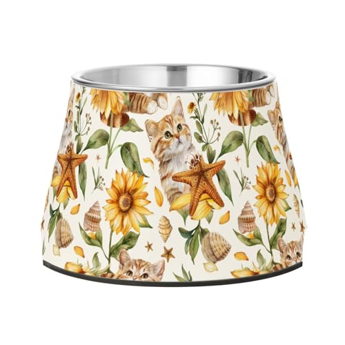 Niedliche Katzennäpfe mit Sonnenblumen, Seastars Blättern, Wasser- und Futternapf, rutschfest, Edelstahl, für Hunde, Katzen, Kaninchen, Vögel, Schnurrhaar, Müdigkeit von Wudan