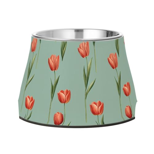 Niedliche Tulpen Salbeigrün erhöhter Wassernapf für Haustiere, verbesserter Edelstahlnapf, Ständer für langsames Füttern, bequemes Füttern Niedliche Tulpen Salbeigrün erhöhter Wassernapf für Haustiere, verbesserter Edelstahlnapf, Ständer für langsames Füttern, bequemes Füttern von Wudan