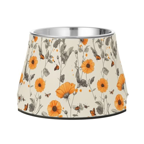 Retro Calendula Silver Bowl for Dogs Elevated Stainless Steel Pets Feeding Bowl for Slow Feed Dogs Whisker Fatigue von Wudan