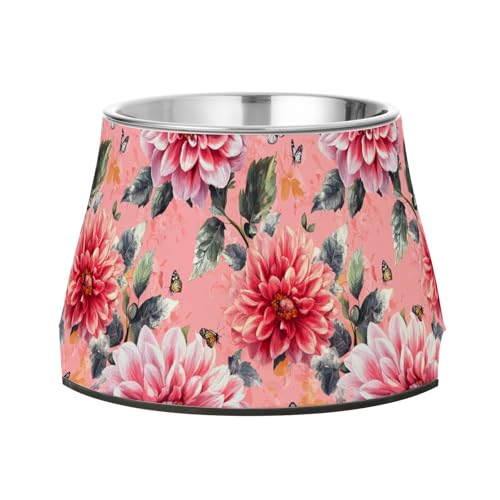 Retro Dahlie Rosa Erhöhte Haustiere Wassernapf mit Ständer Edelstahl Erhöhter Katzennapf für mittelgroße Hunde Langsames Fressen Retro Dahlie Rosa Erhöhte Haustiere Wassernapf mit Ständer Edelstahl Erhöhter Katzennapf für mittelgroße Hunde Langsames Fressen von Wudan