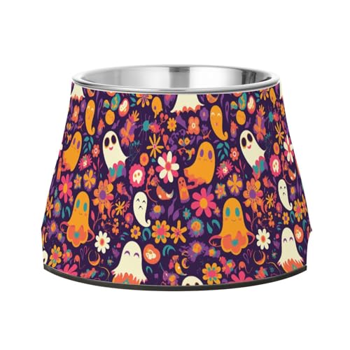 Retro Hippie Halloween Regenbogen Gänseblümchen Schalen für Hunde Rutschfest Edelstahl Wasser Futternapf für langsames Füttern Hunde Schnurrhaare freundlich von Wudan