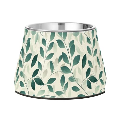 Retro Leaves Futternapf für Hunde, erhöht, Edelstahl, erhöht, Katzennäpfe für Hunde, Katzen, Kaninchen, Vögel, bequemes Füttern von Wudan
