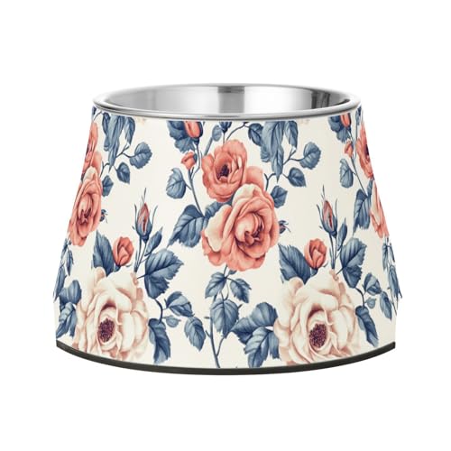 Rose Beauty Sommer Blumen Hunde Futter Wassernapf mit Ständer Edelstahl Katzen Futternapf für Hunde Katzen Kaninchen Vögel Schnurrhaare Relief von Wudan