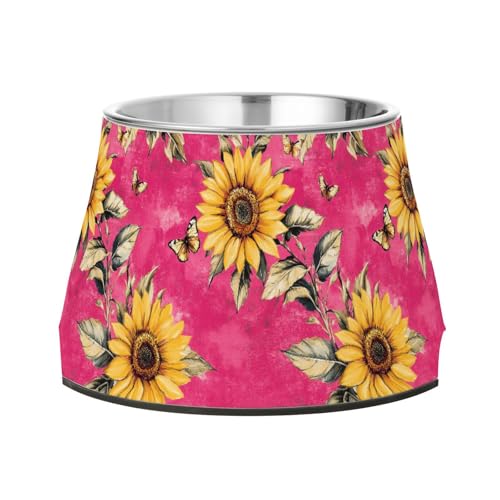 Rustikale Futternäpfe für Haustiere, Sonnenblume, Edelstahl, für Hunde, Katzen, Kaninchen, Vögel, Schnurrhaar, Rosa von Wudan