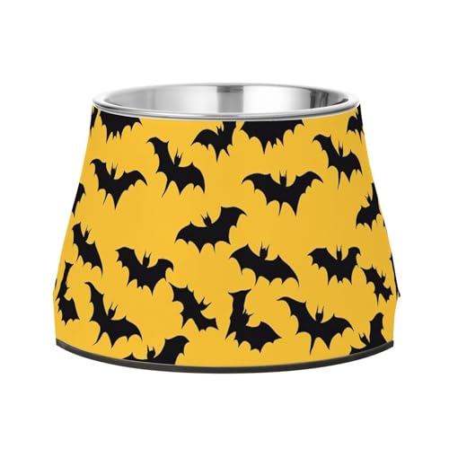 Silhouette schwarze Fledermäuse Halloween Schüssel für Haustiere mit Ständer Edelstahl Katzen Futternäpfe für kleine Haustiere Schnurrhaare Relief von Wudan