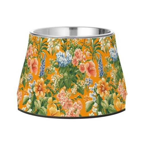 Spring Flowers Kaktushyazinthe Orange Erhöhte Haustiere Wassernapf mit Ständer Edelstahl Erhöhte Katzennäpfe für langsames Füttern Katzen Komfort Fütterung von Wudan