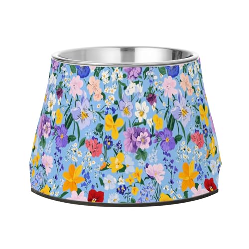 Spring Flowers Orchidee Stiefmütterchen Hyazinthen Blau Erhöhte Haustiere Wassernapf mit Ständer Edelstahl Katze Futternäpfe für langsames Füttern Katzen Schnurrhaare Müdigkeit von Wudan