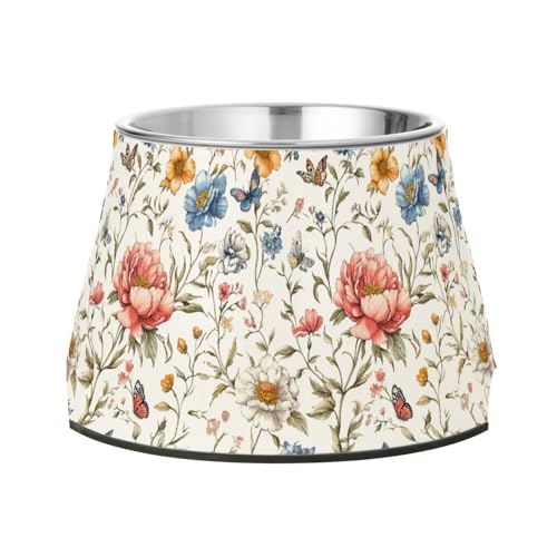 Spring Flowers Peonies Butterflies White Feed Dog Bowl Enhanced Stainless Steel Pets Bowl Stand for Medium Dogs Whisker Relief Spring Flowers Peonies Butterflies White Feed Dog Bowl Enhanced Stainless Steel Pets Bowl Stand for Medium Dogs Whisker Relief von Wudan