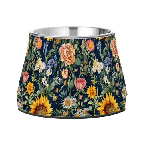 Spring Flowers Peonies Sunflower Navy Blue Bowl for Pets Non Skid Stainless Steel Pets Water Bowls for Small Dogs Comfort Feeding Spring Flowers Peonies Sunflower Navy Blue Bowl for Pets Non Skid Stainless Steel Pets Water Bowls for Small Dogs Comfort Feeding von Wudan