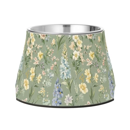 Spring Flowers Wasser- und Futternapf, erhöhter Edelstahlnapf, Ständer für kleine Haustiere von Wudan