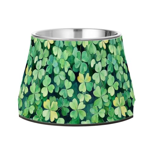 St.Patrick Green Shamrocks Futternapf mit Ständer, Edelstahl, Futternapf für langsames Füttern, Katzen, Schnurrhaar, Müdigkeit von Wudan