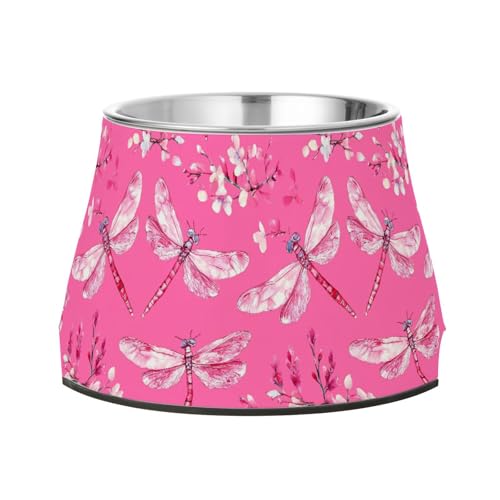 Süßer Futternapf für Hunde, Libellen-Design, erhöhter Edelstahlnapf, Ständer für kleine Hunde, Schnurrhaartfreundlich, Hot Pink von Wudan