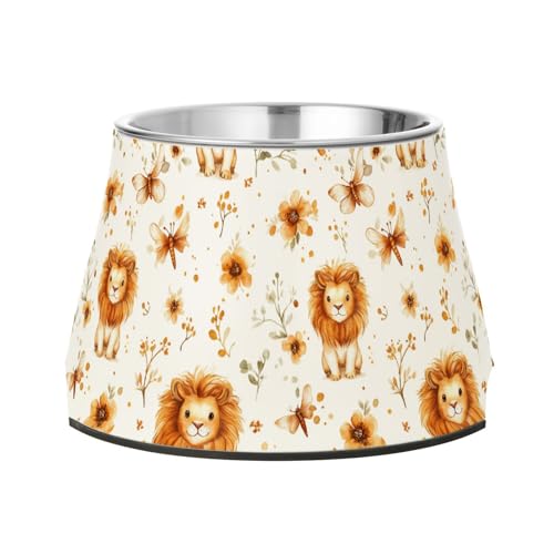 Süßer Löwen-Futternapf für Hunde, Katzen, Kaninchen, Vögel, Whiskerfreundlich, Edelstahl, Weiß von Wudan
