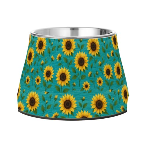 Sunflowers Futternapf für Hunde, rutschfest, Edelstahl, für kleine Hunde, blaugrün von Wudan