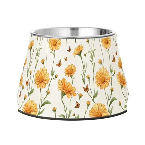 Sweet Calendula Weißer Futternapf für Haustiere, erhöhter Edelstahl-Wassernapf für Hunde, Katzen, Kaninchen, Vögel, langsames Fressen von Wudan