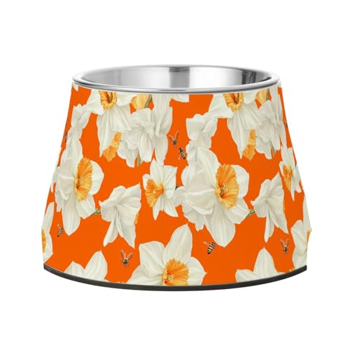 Sweet Narzissen Orange Feed Hundenapf Erhöhter Edelstahl Wassernapf für mittelgroße Hunde Komfort Fütterung Sweet Narzissen Orange Feed Hundenapf Erhöhter Edelstahl Wassernapf für mittelgroße Hunde Komfort Fütterung von Wudan