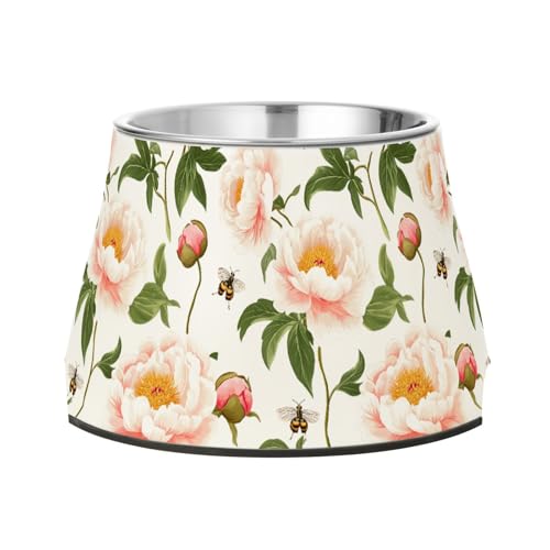 Sweet Peonies Wasser- und Futternapf mit Ständer, Edelstahl, für Hunde, Katzen, Kaninchen, Vögel, bequemes Füttern von Wudan