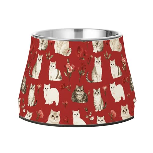 Sweet Scottish Fold Cats Red Dogs Wassernapf mit Ständer, Edelstahl, Haustiernapf, Ständer für mittelgroße Hunde, Schnurrhaar, Entlastung von Wudan